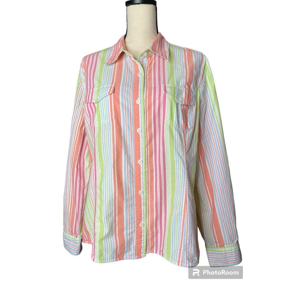 Jones New York Women's Shirt Size XL in Orange Pink Blue and Green Stripes